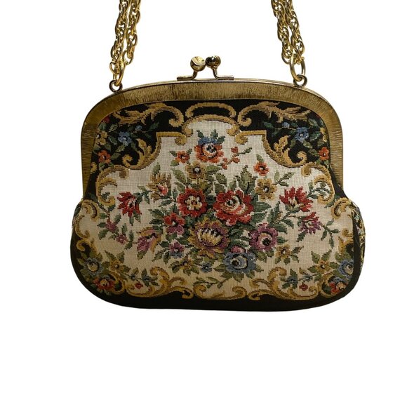 Walborg Women’s Multicolor Floral Needlepoint With Chain Strap Evening Bag - Picture 4 of 8